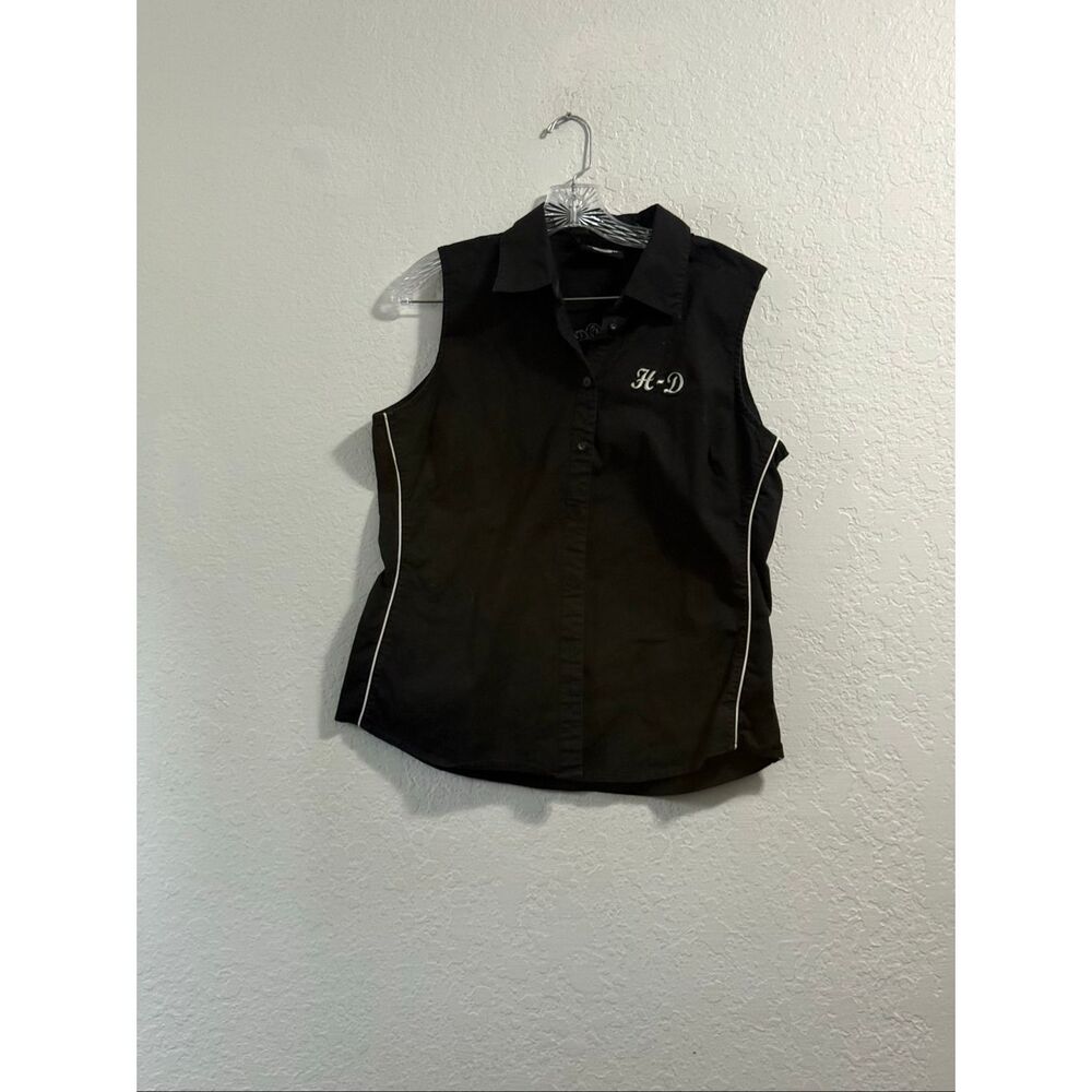 Women's Harley Davidson Sleeveless Button Up Shirt Top Black Motorcycle Biker XL